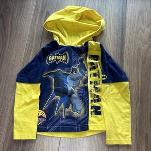 Vintage Y2K Boys Batman Hoodie Yellow Graphic Print Size 3T